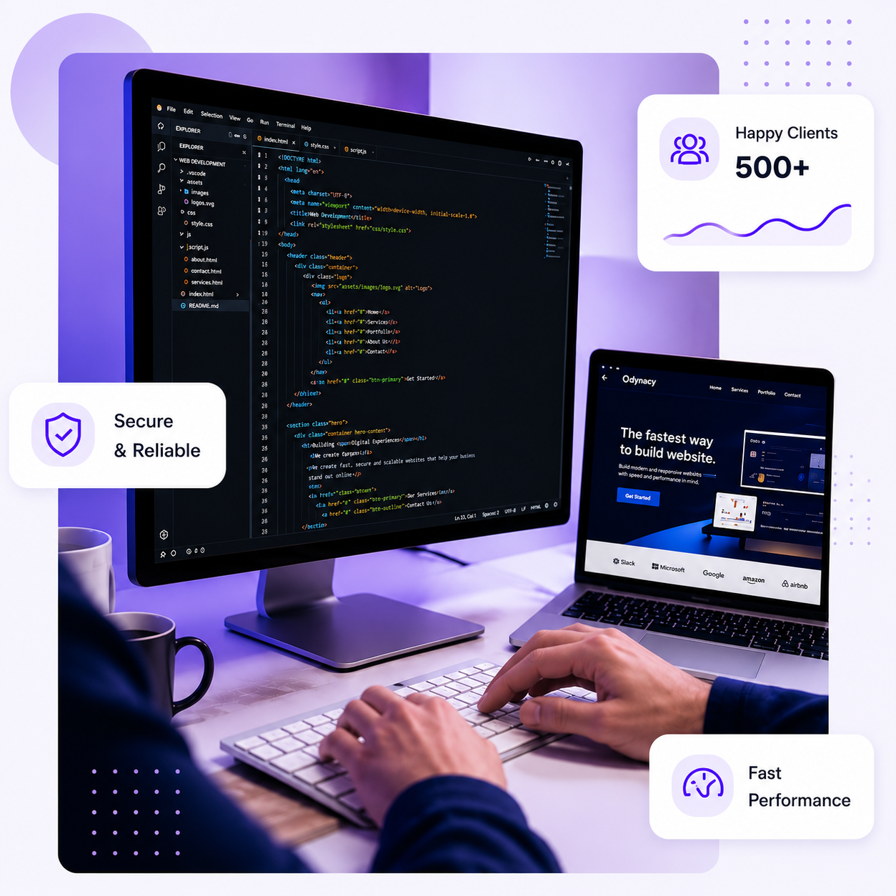 Developer working on a website with secure, high-performance web development highlights